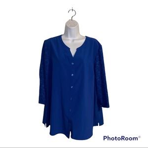 Denim & Co Royal Blue Blouse with Lace sleeves XL